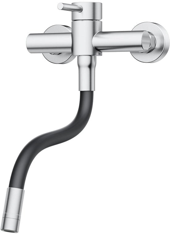 Wandmontatastra di rubinetteria, rubinetteria da cucina girevole 360° con tubo di silicone, rubinetto a un giro di acciaio inox, finitura borchiata nichelata.