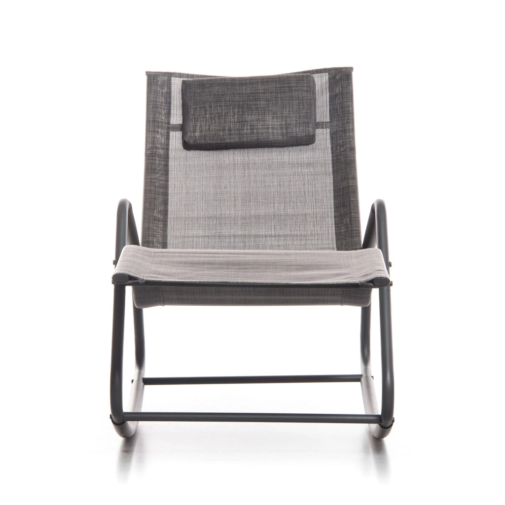 Sedia Sdraio a Dondolo da Giardino Rocking Lounge 143x57x81 cm in Textilene Grigio