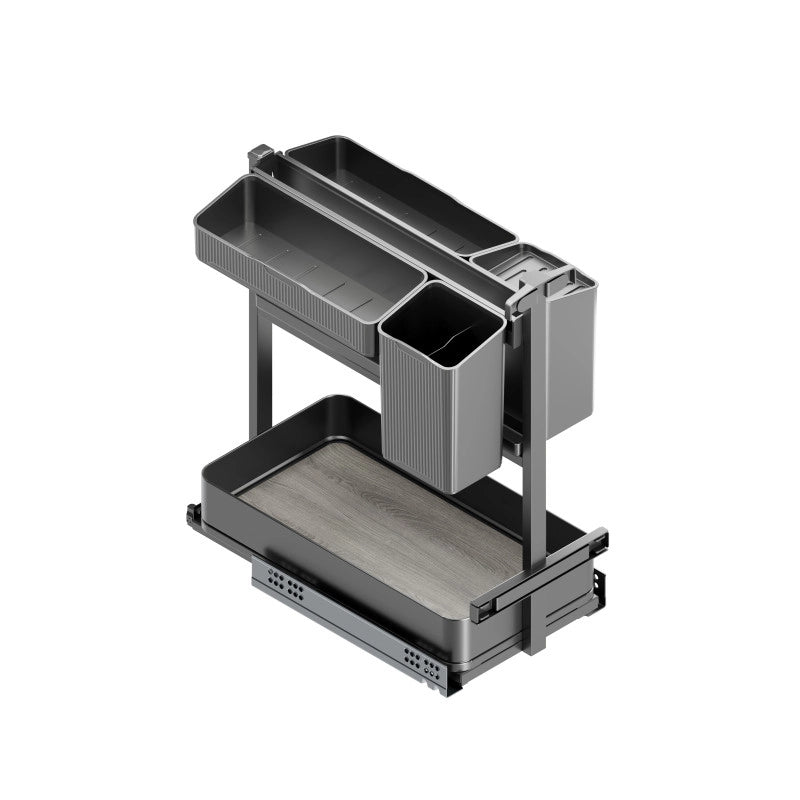 Portabottiglie laterale estraibile Harmony con chiusura soft, Modulo larghezza 200mm altezza 700mm, Acciaio e Legno, G..