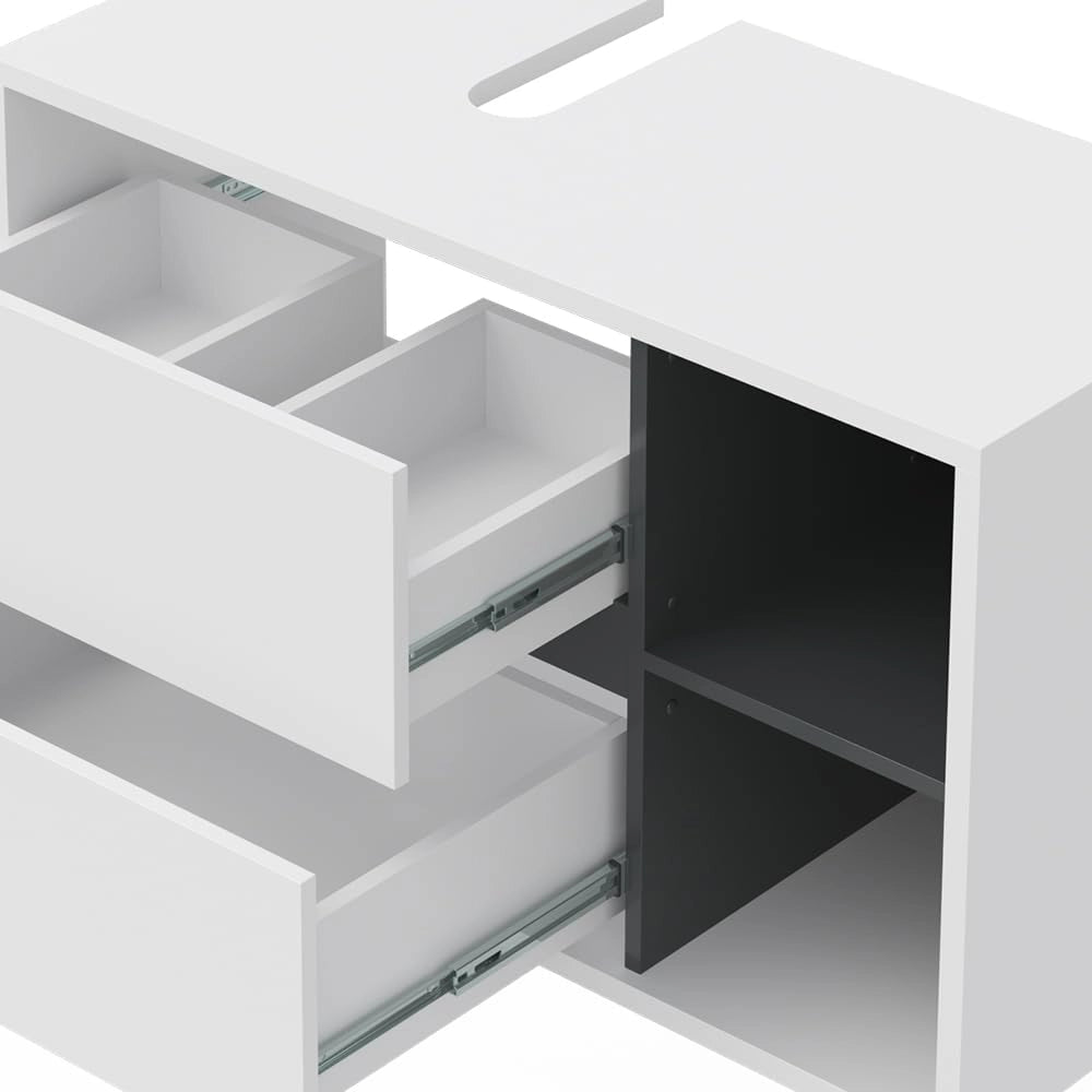 Mobile sottolavabo per bagno Viola, Bianco, 100 x 60 cm, con intaglio per sifone e ripiani aperti per montaggio a parete