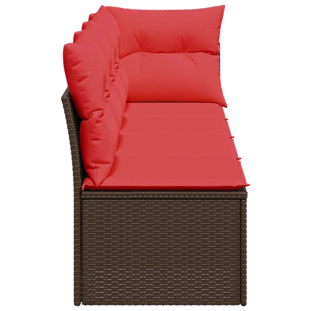 Divano da giardino con cuscini 4 posti marrone in polyrattan