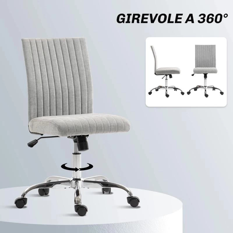 SEDIA UFFICIO SENZA BRACCIOLI CON ALTEZZA REGOLABILE E SEDUTA GIREVOLE, RIVESTIMENTO IN TESSUTO, GRIGIO