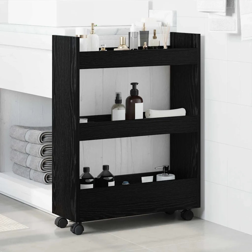 Carrello di Stoccaggio Stretto Rovere Nero 60 x 22 x 80 cm 869250