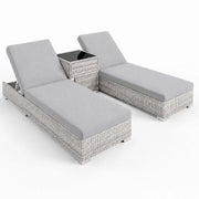 Set 2 Lettini Prendisole In Polyrattan Con Tavolino Contenitore E Cuscini Schienale Regolabile 5 Posizioni Sdraio Da Giardino Terrazzo Piscina Relax Outdoor Arredo Esterno 184 x 60 x 21 Cm Grigio Chiaro