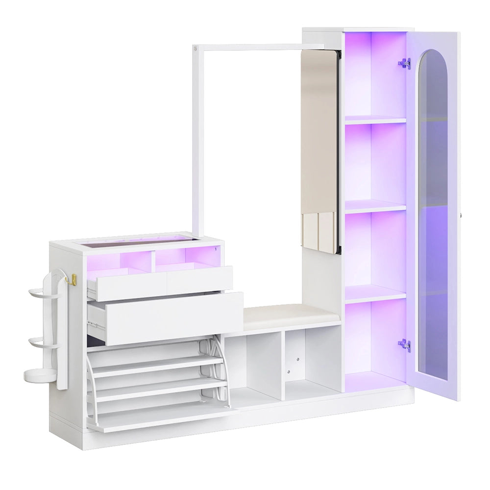 Set d'ingresso 6 in 1 - Xylo - Con specchiera, armadio scarpe e illuminazione LED a cambio colore