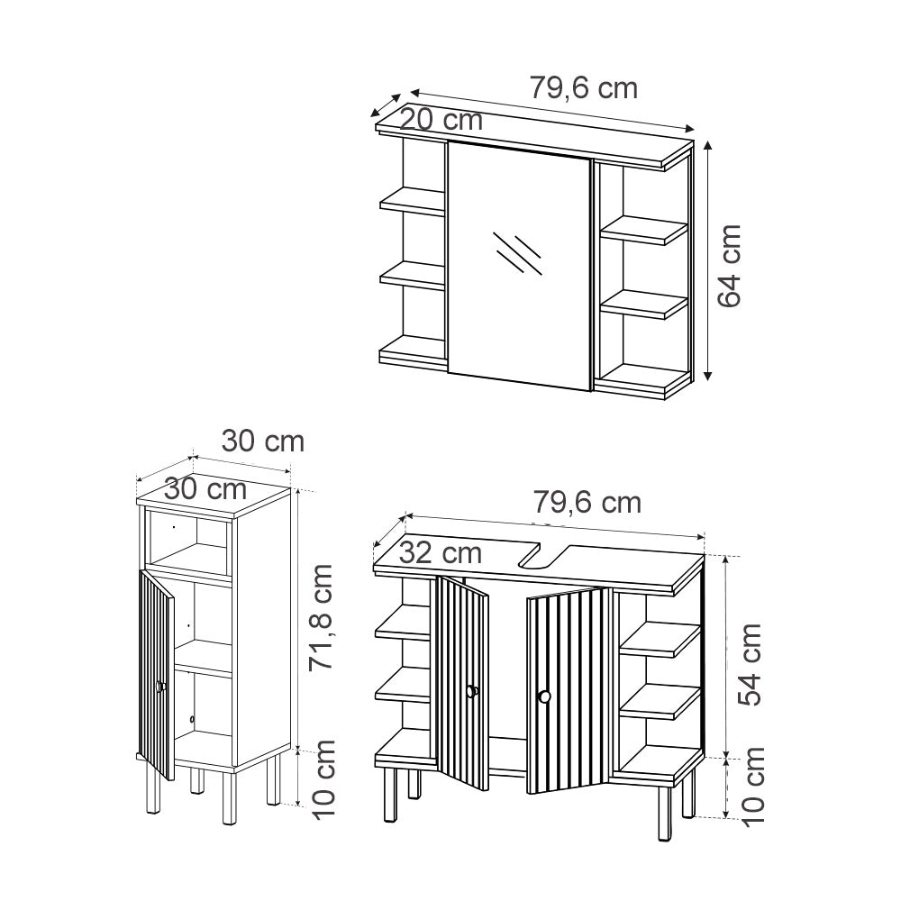 Vicco Set di mobili da bagno Sonoma 3 parti