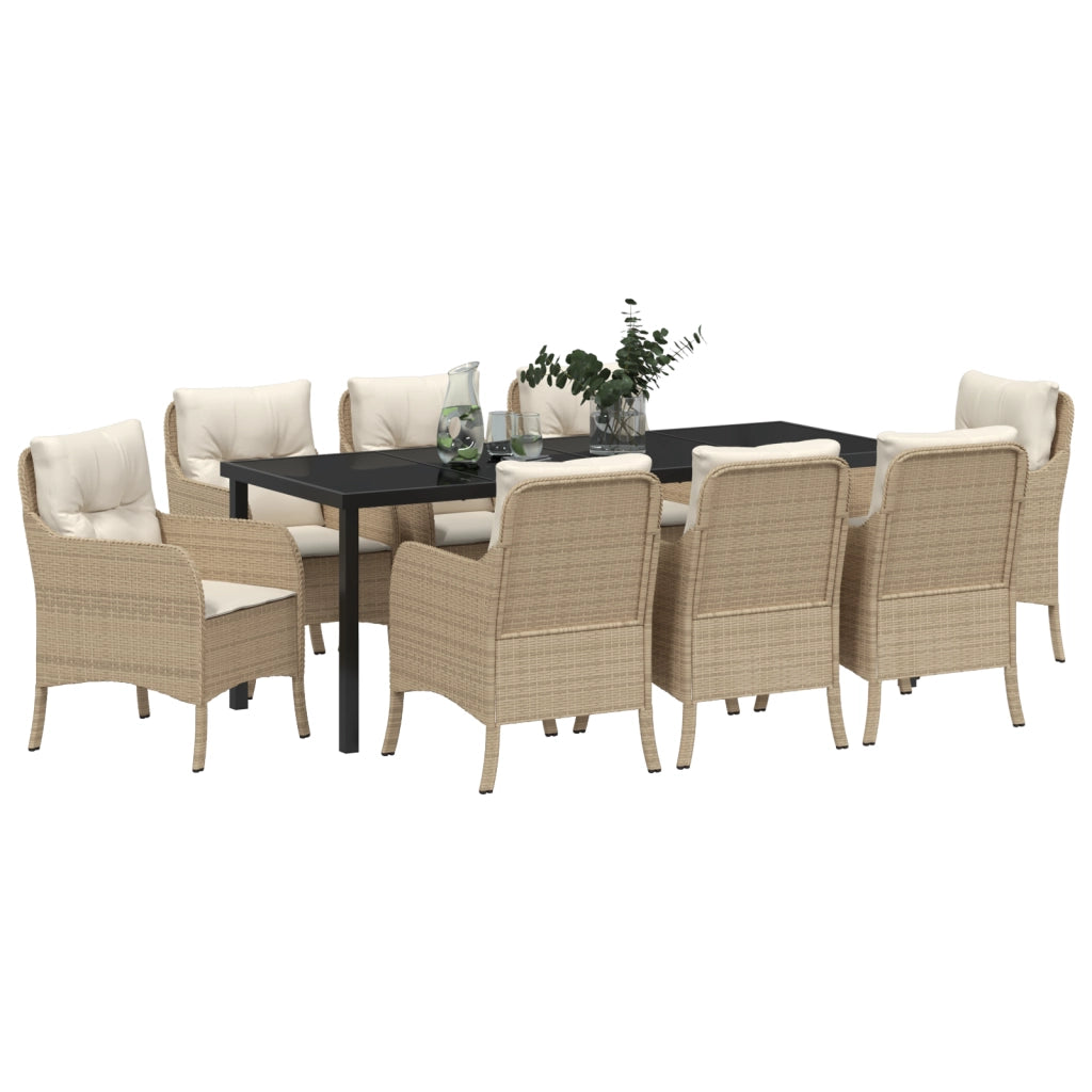 Set da Pranzo da Giardino 9 Pezzi con Cuscini Beige Rattan Polietileno