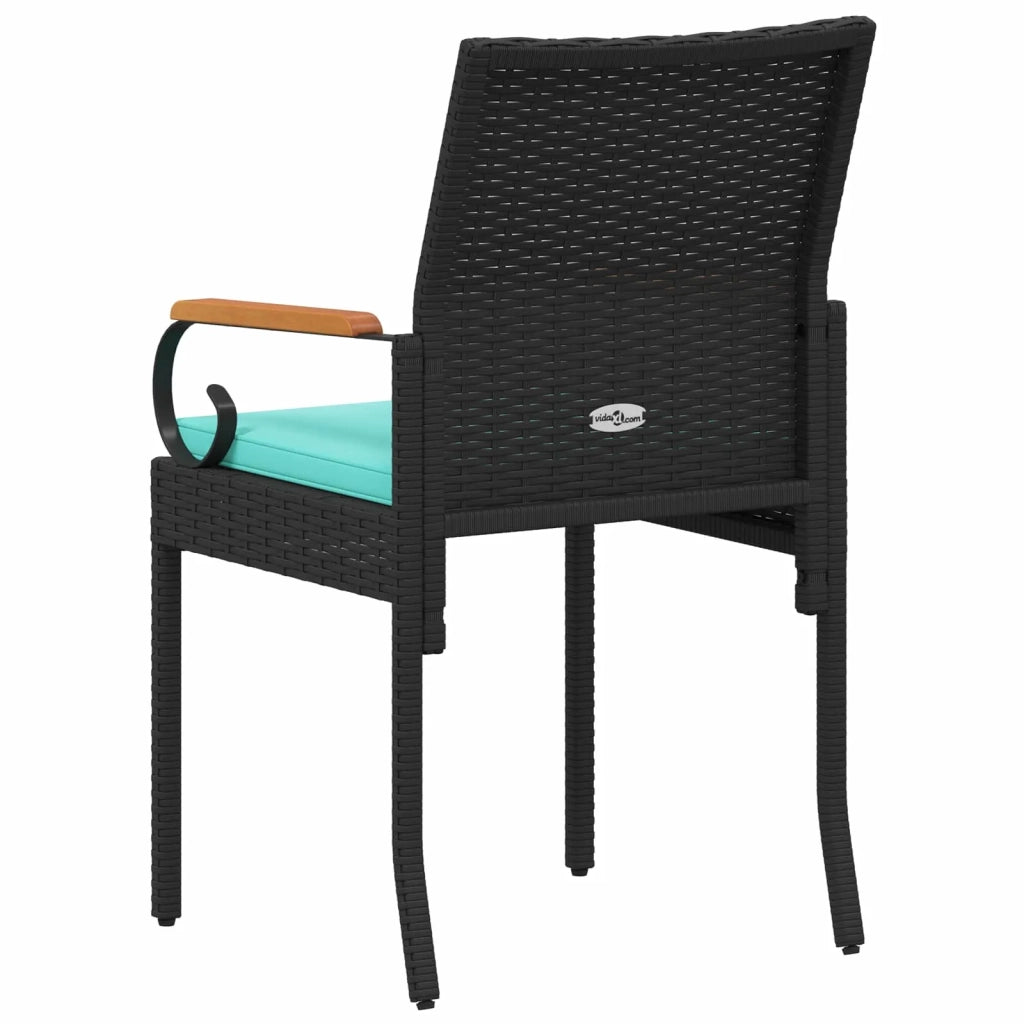 Sedie da giardino 4 pcs Nero e Turchese Polyrattan e acacia