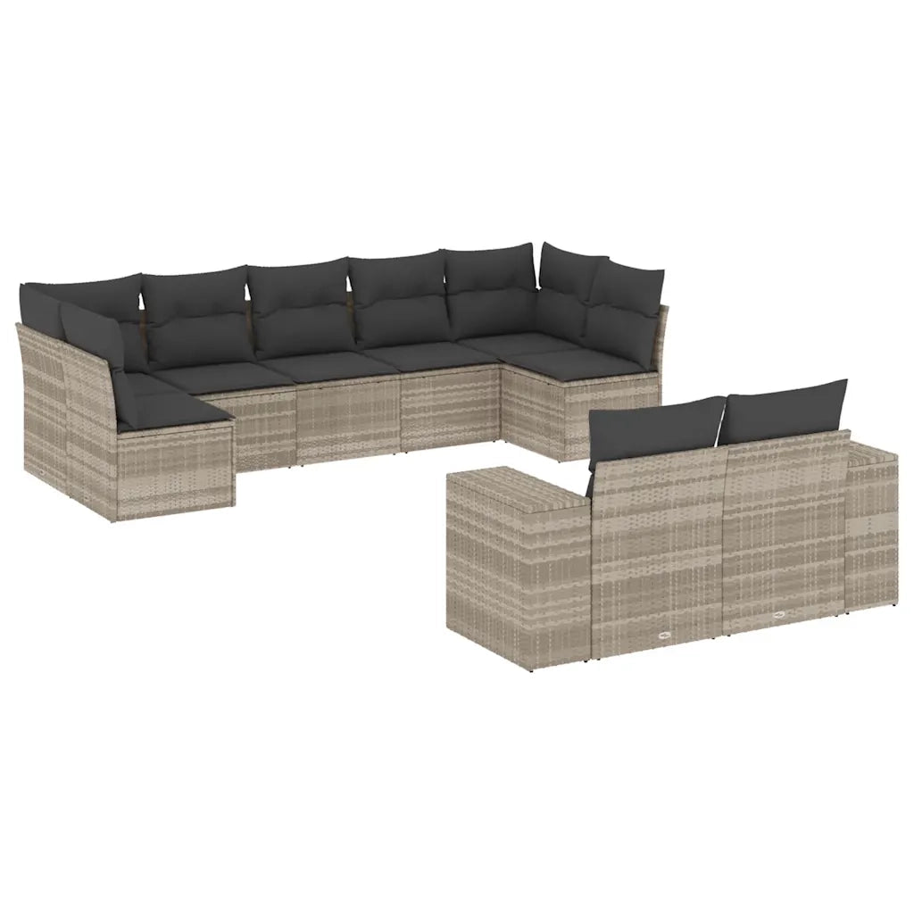 Set Divano da Giardino 9pz con Cuscini Grigio Chiaro Polyrattan 3223021