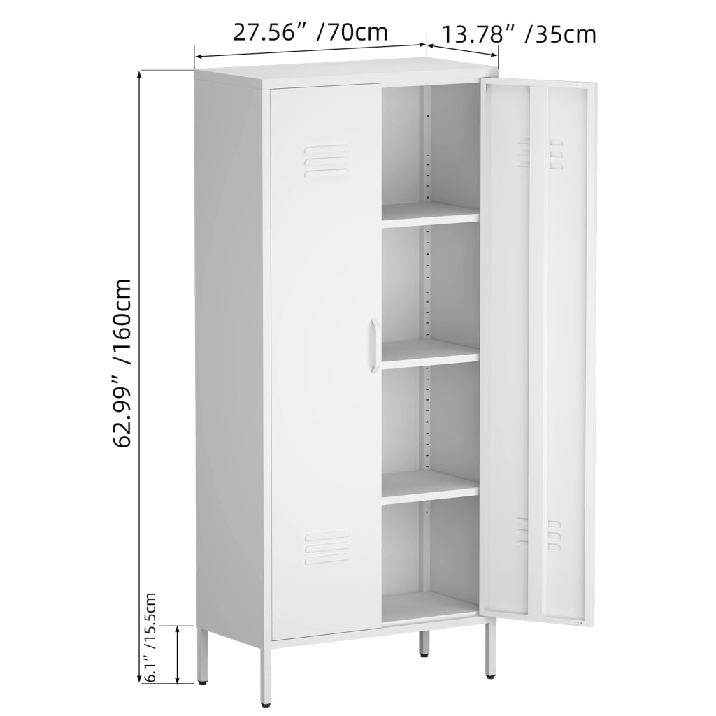 ARMADIO METALLICO 156x44,5x19,5 cm Bianco con ripiani regolabili
