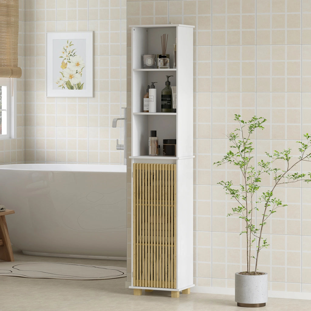 Colonna bagno con anta in bamb¨´ ¨C Xylo ¨C Bianco con ripiani aperti