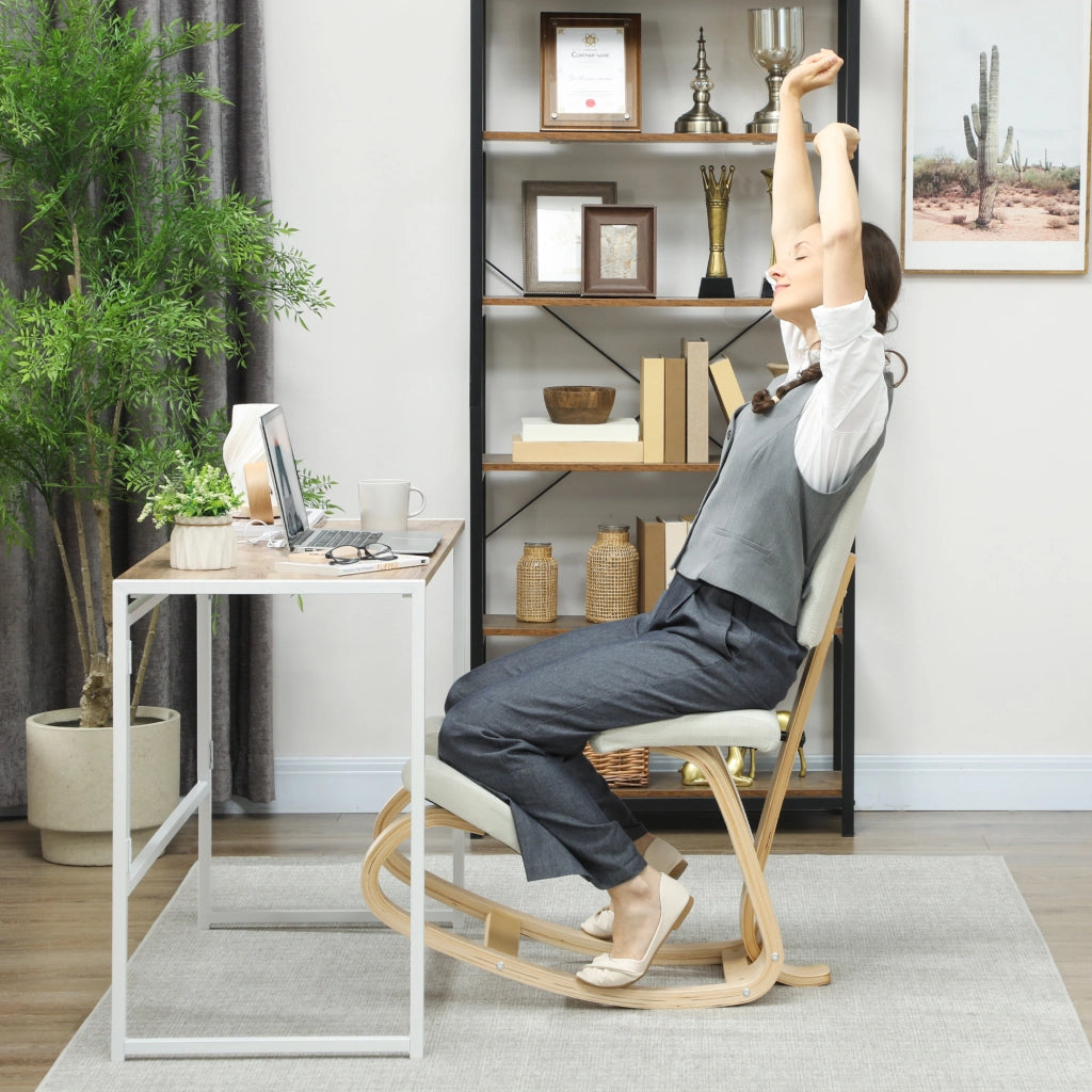 Sgabello ergonomico con schienale imbottito ¨C Zephmum ¨C Legno color crema