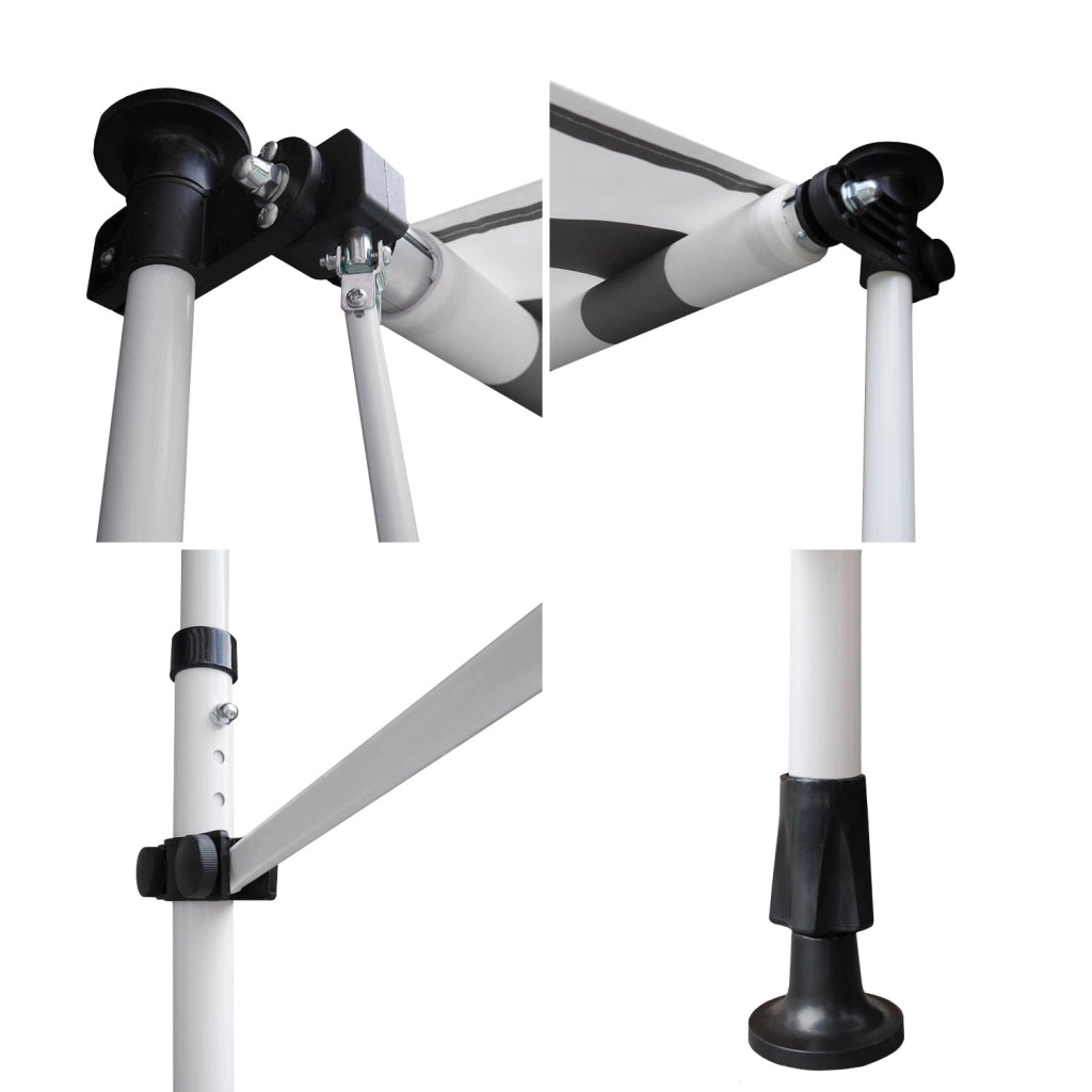 Tenda da balcone CHENE 3 × 1,2 m - Tessuto a righe bianco/grigio e telaio bianco