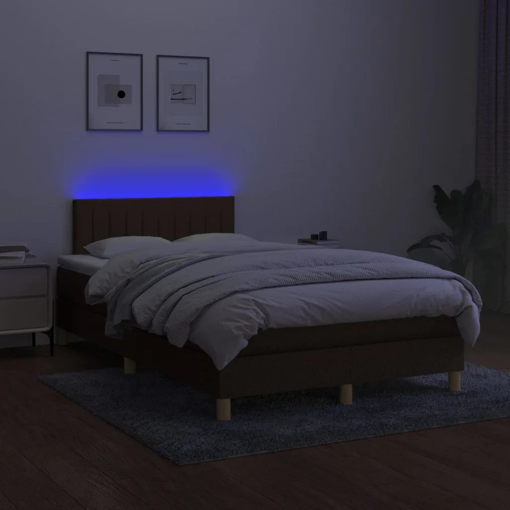 Letto a Molle Materasso e LED Marrone Scuro 120x200 cm Tessutocod mxl 74838