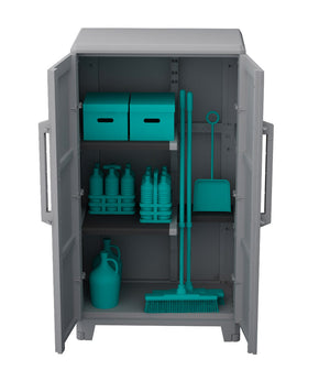 Armadio Portascope Modulare da Esterno 78x43,6x143 cm 2 Ante 2 Ripiani in Polipropilene Transforming Grigio e Nero