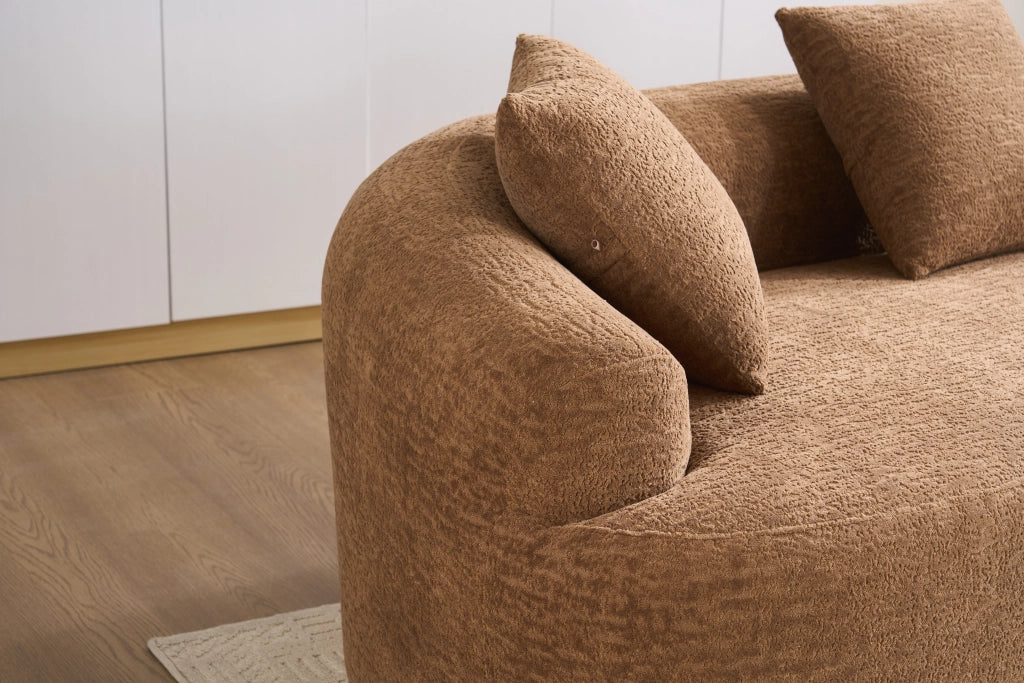 Divano ad angolo modulare 4 posti in chenille con design curvo e comfort elevato per soggiorno, color caramello