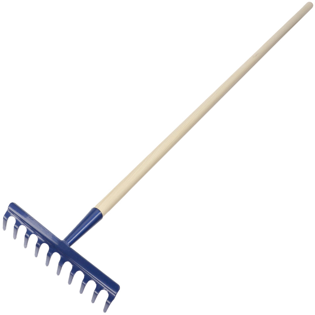 Rastrello da giardino KADAX con manico in legno, 135 cm, in acciaio temprato, a 10 denti