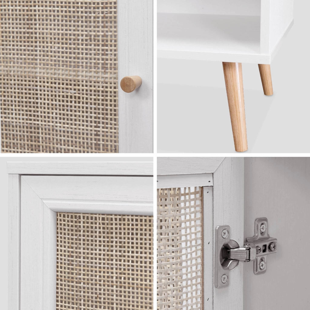 Credenza in cannage, 1 anta, 80cm, bianco sporco
