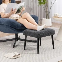 Poggiapiedi con cuscino morbido, Gambe in acciaio, in tessuto chenille, 45 x 41 x 38 cm, Grigio scuro