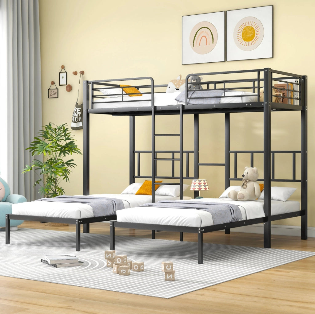 Letto a castello triplo in metallo nero 90x200 cm