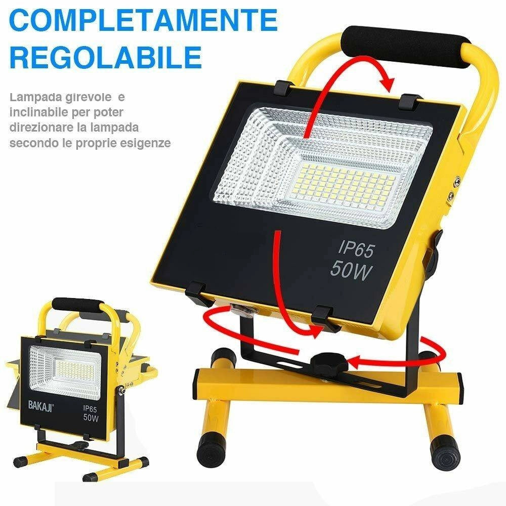 Trade Shop - Lampada Faro Led Lavoro Portatile Torcia 50w Batteria Litio Luce Emergenza 2500l -