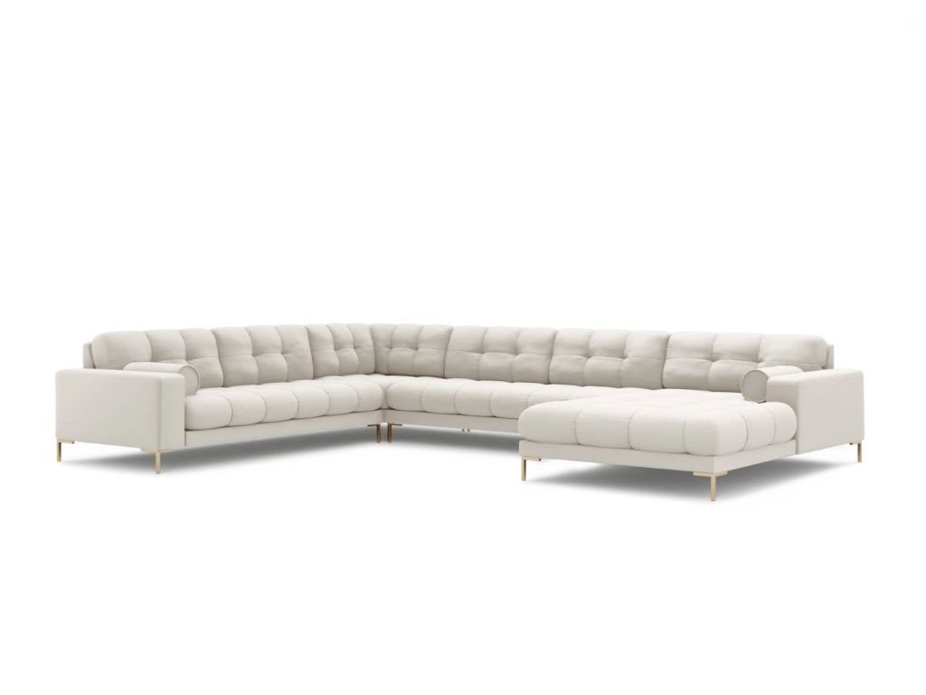 Cosmopolitan Design - Divano panoramico sinistro "Bali" 7 posti in tessuto strutturato beige chiaro 