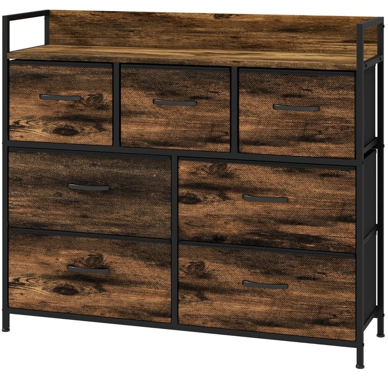 Cassettiera 98x29x85 cm con 7 cassetti pieghevoli; struttura in acciaio; poliestere marrone