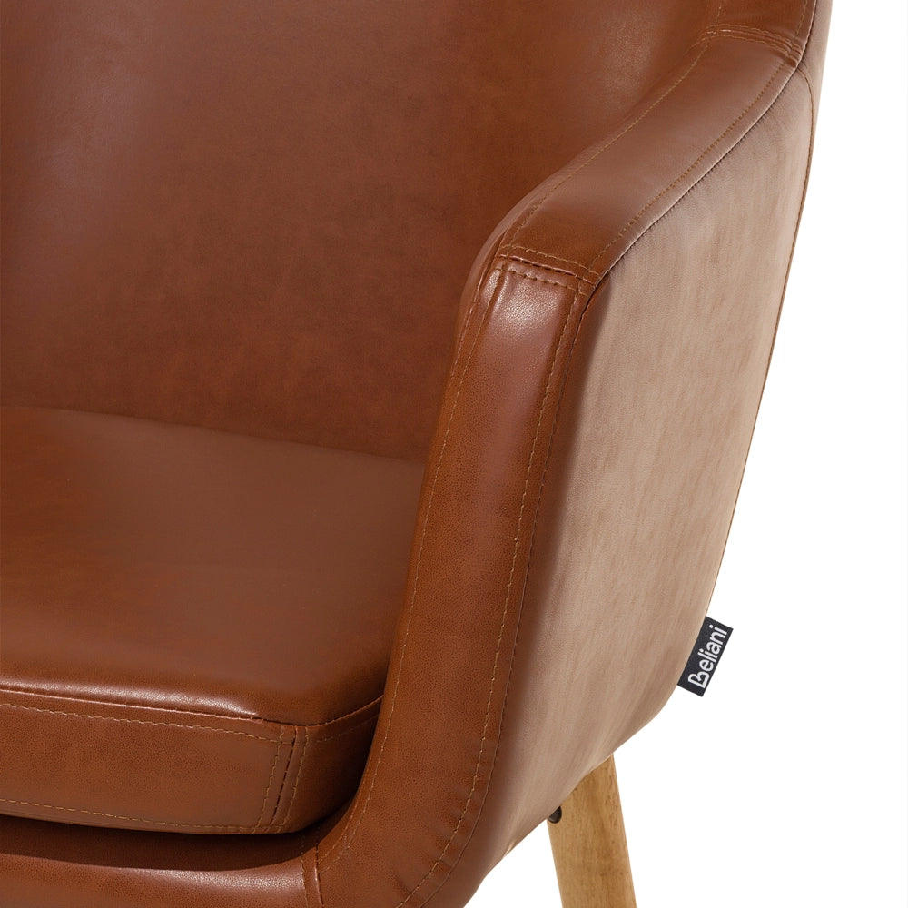 Sedia da pranzo con gambe in legno imbottite in ecopelle marrone dorato