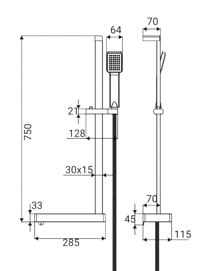 Saliscendi cromato quadrato con mensolina