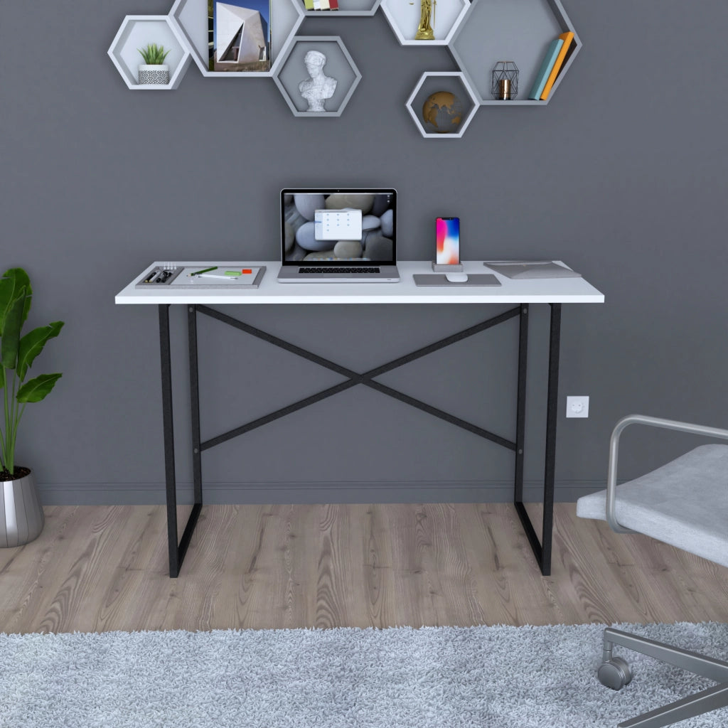 Scrivania Tavolo da Ufficio Studio Postazione di Lavoro Scrivania Semplice con Telaio in Metallo e Piano 120 x 60  cm -