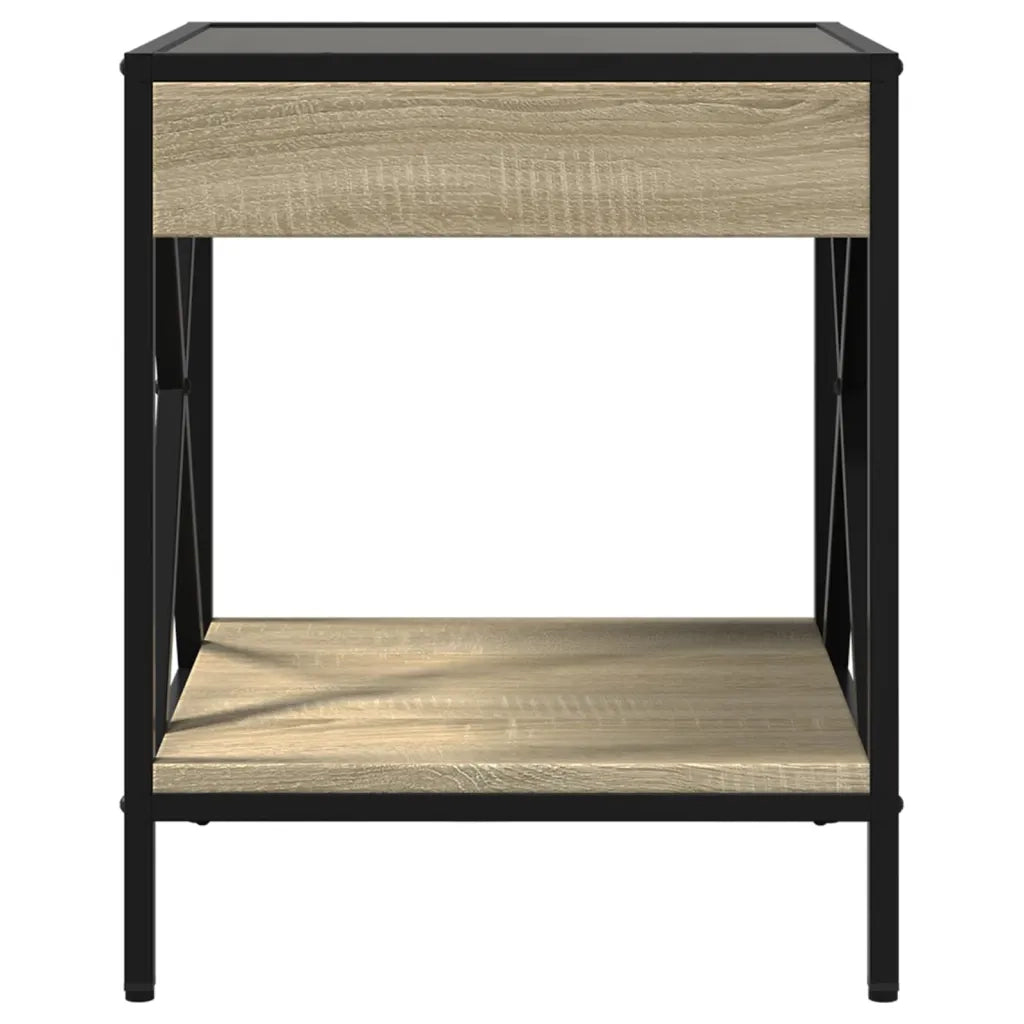 Comodino | Armadio da Notte | Mobiletto da notte con LED Infinity Rovere Fumo 40x40x49 cm