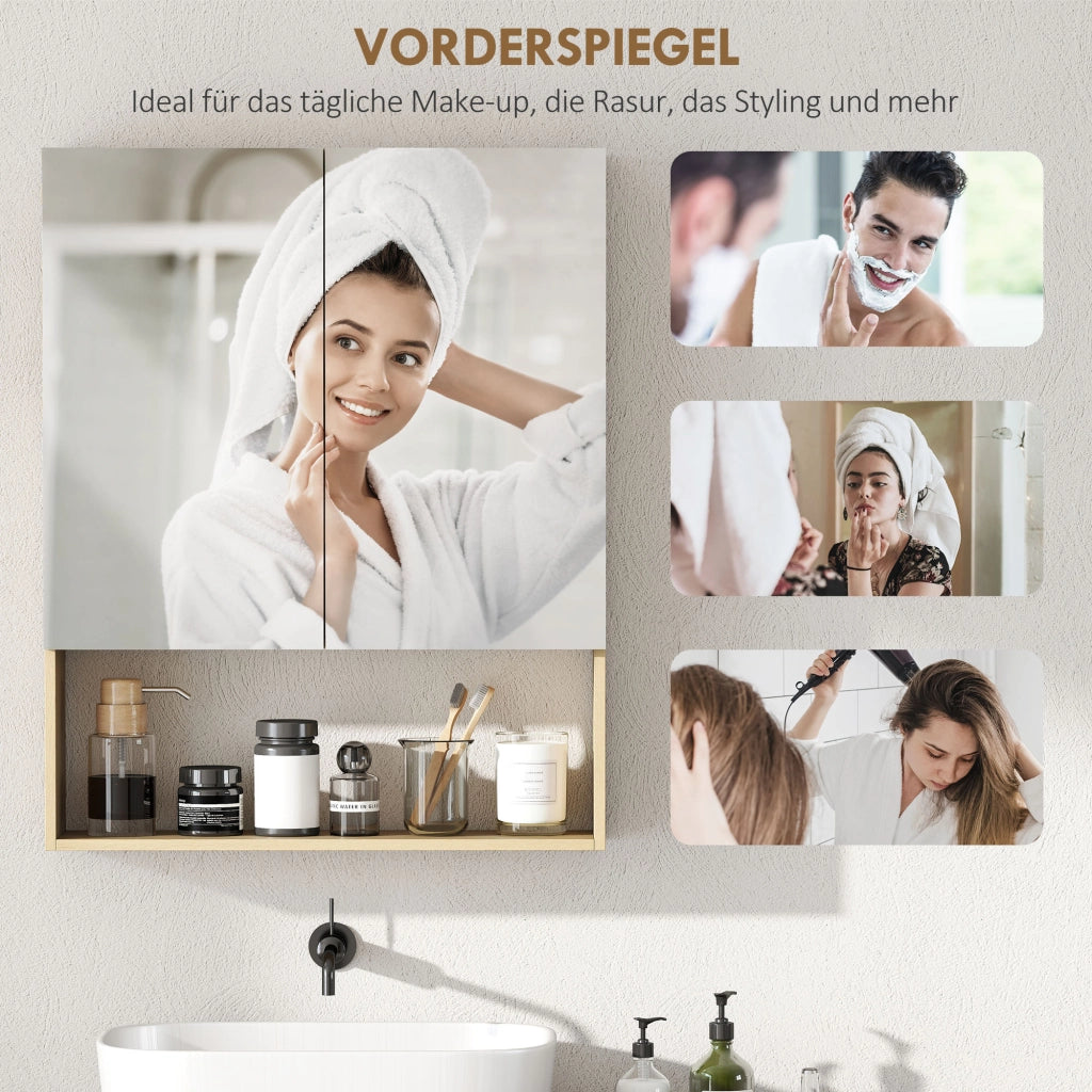 Armadietto Bagno con Specchio e Ripiani ¨C Zephmum ¨C Rovere 60x30x30