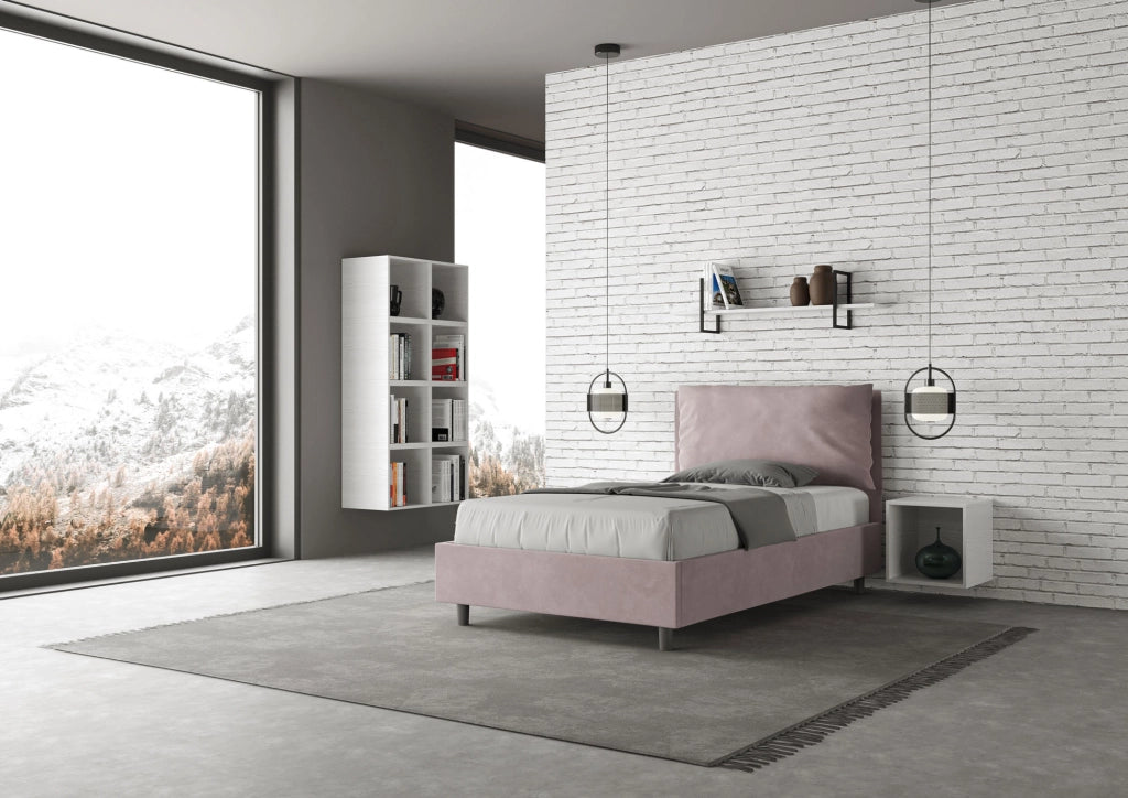 BS COM Letto una piazza e mezza con rete imbottito 130x210 microfibra glicine Large