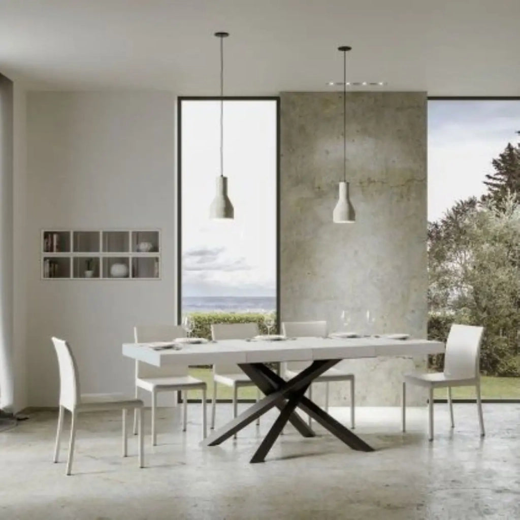 Tavolo allungabile 120/380x90 cm Volantis Premium colore bianco frassino gambe antracite