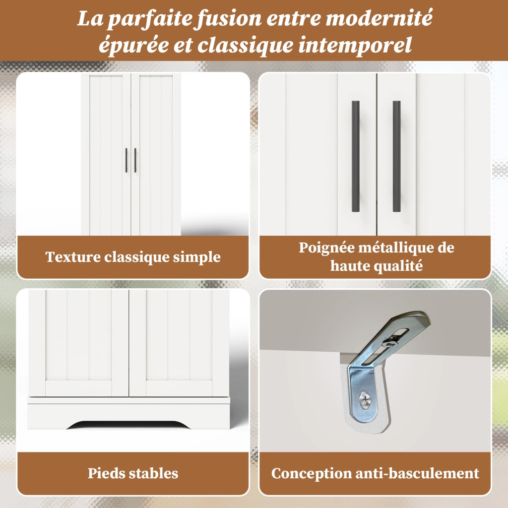 Credenza alta con ripiano regolabile e luce LED; per cucina; in MDF; 120×60×40 cm; bianco