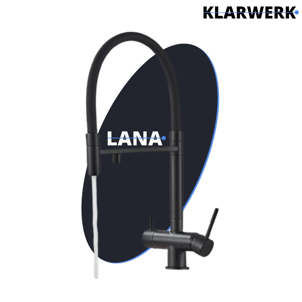 Lana | Rubinetto  estraibile 3 vie nero opaco | miscelatore da cucina per acqua potabile in acciaio inossidabile | Girevole a 360 iltra 3 connessioni