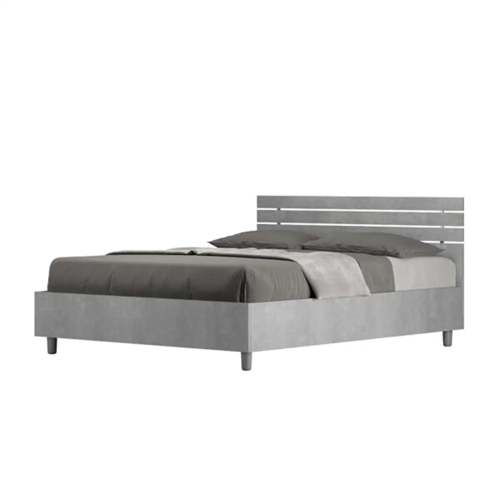 Letto matrimoniale francese con rete 140x200 testata dritta con doghe cemento Ankel