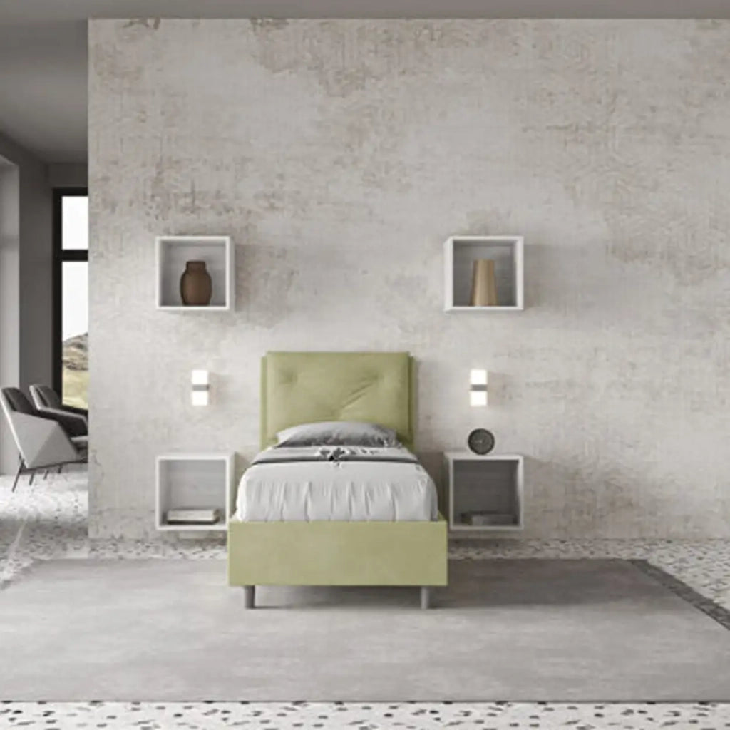 Letto singolo senza rete imbottito 80x190 microfibra tè verde Appia