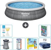 Piscina Opblaasbar Rond Fast Set con Stampa Rattan - 457 x 84 cm - Inclusa Pomp e Filtro - Kit di Manutenzione - Velatura Solare - 7 pezzi