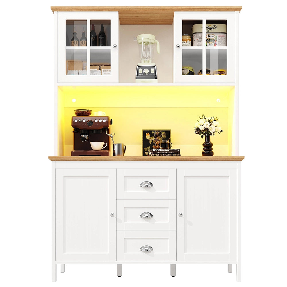 Armoire d'appoint LED - Xylo - 120x40x179 cm - Bianco/Nero - 4 porte 3 cassetti