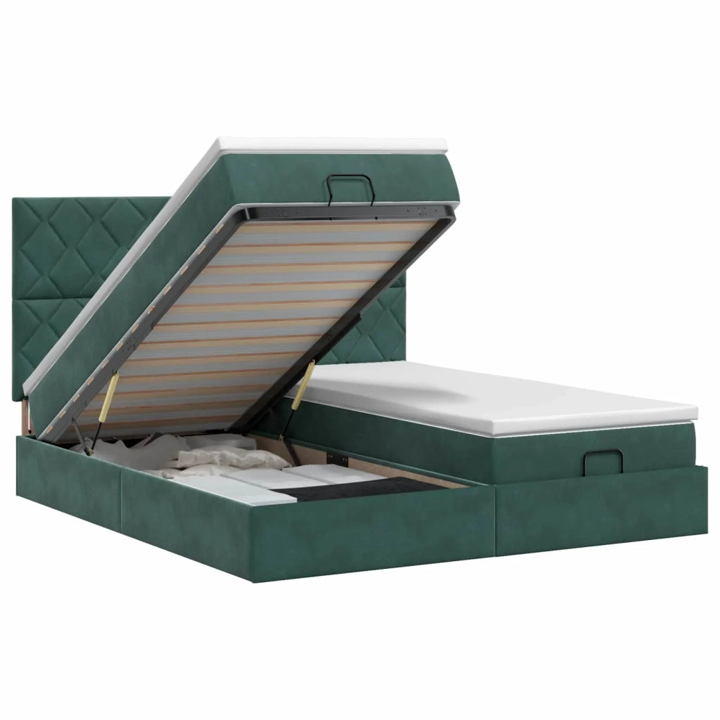 Letto ottomano con materasso 2 pz Verde Scuro Velluto 3457935