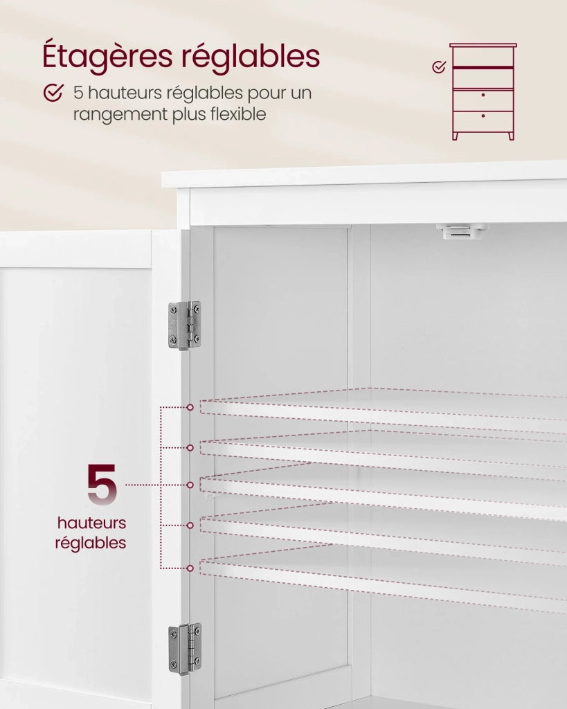 Mobiletto da bagno mobiletto da cucina mobiletto con 2 cassetti e 2 ante ripiani regolabili 30 x 60 x 110 cm bianco 12_0004021