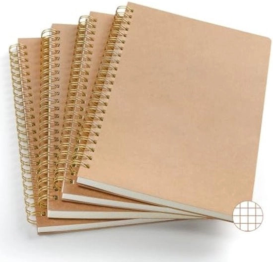 Set di 4 quaderni di appunti A5 a spirale con reticoli - Copertina di cartoncino e carta premium