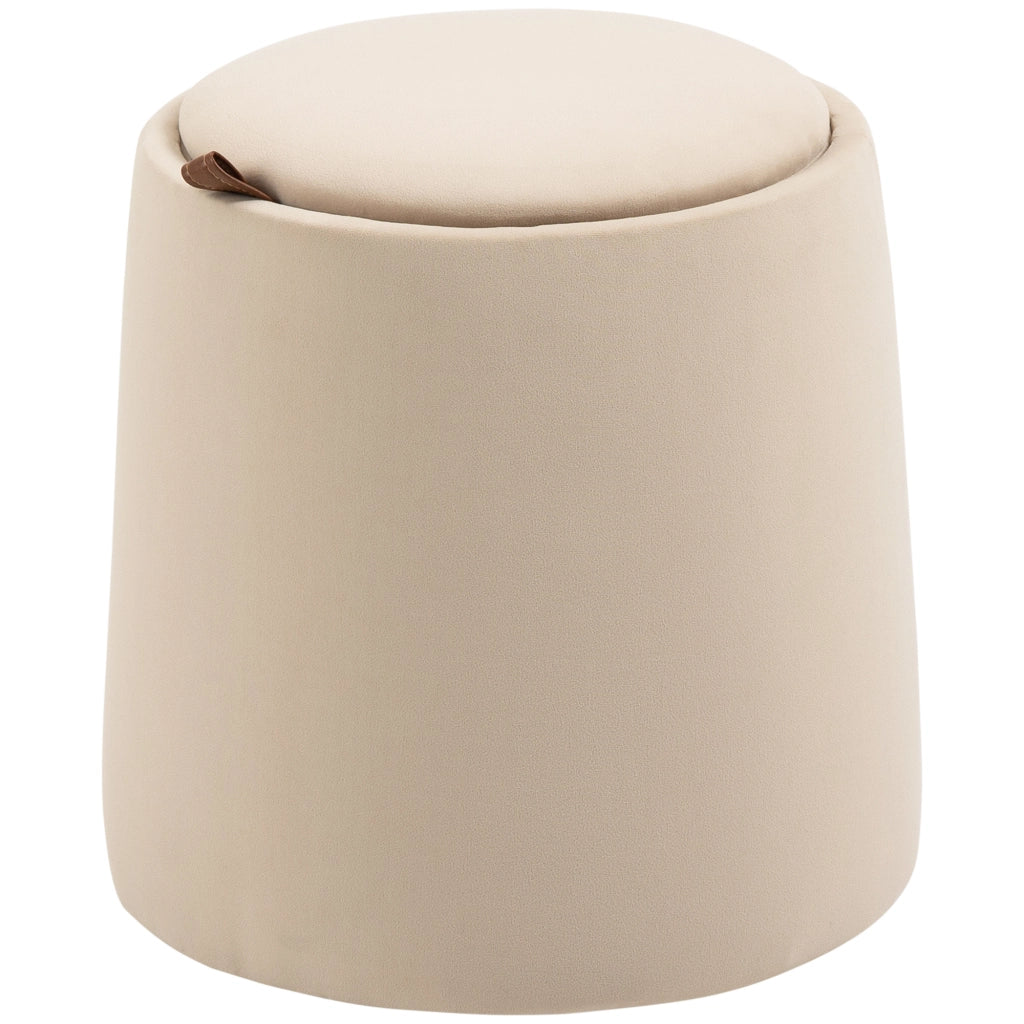 Pouf rotondo imbottito con contenitore e coperchio reversibile Ø44 x 47,5 cm, beige, effetto velluto