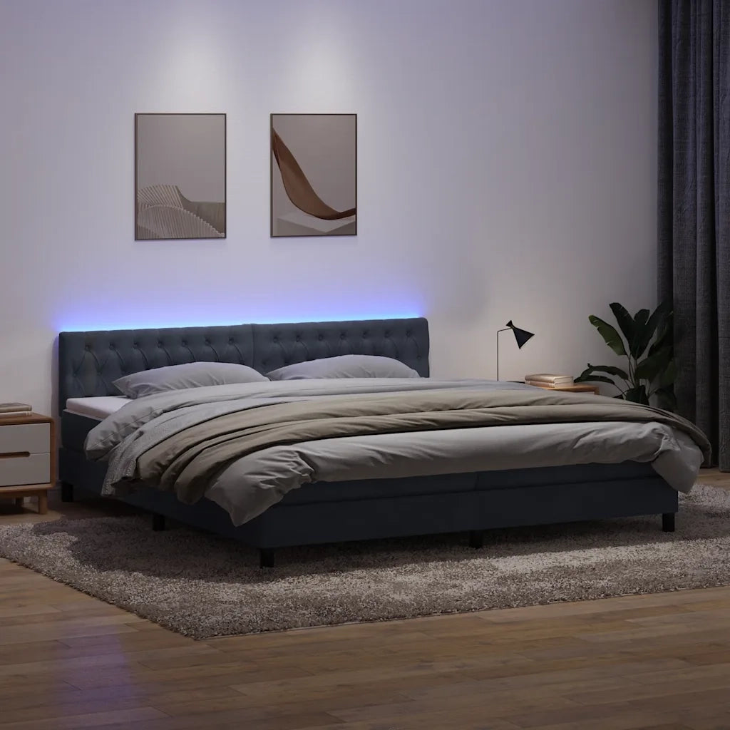 Letto a Molle con Materasso e LED Grigio Scuro 180x210 cm Velluto 3317182
