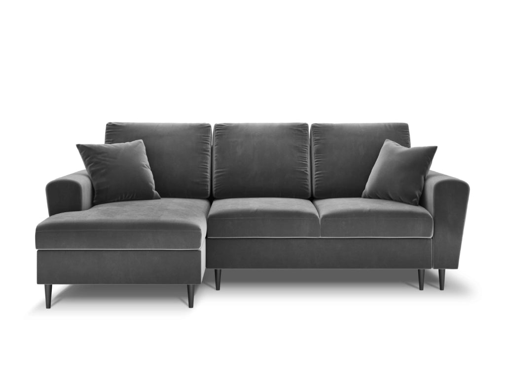 Cosmopolitan Design - Divano convertibile angolare sinistro con contenitore "Kyoto" 4 posti in velluto grigio chiaro 
