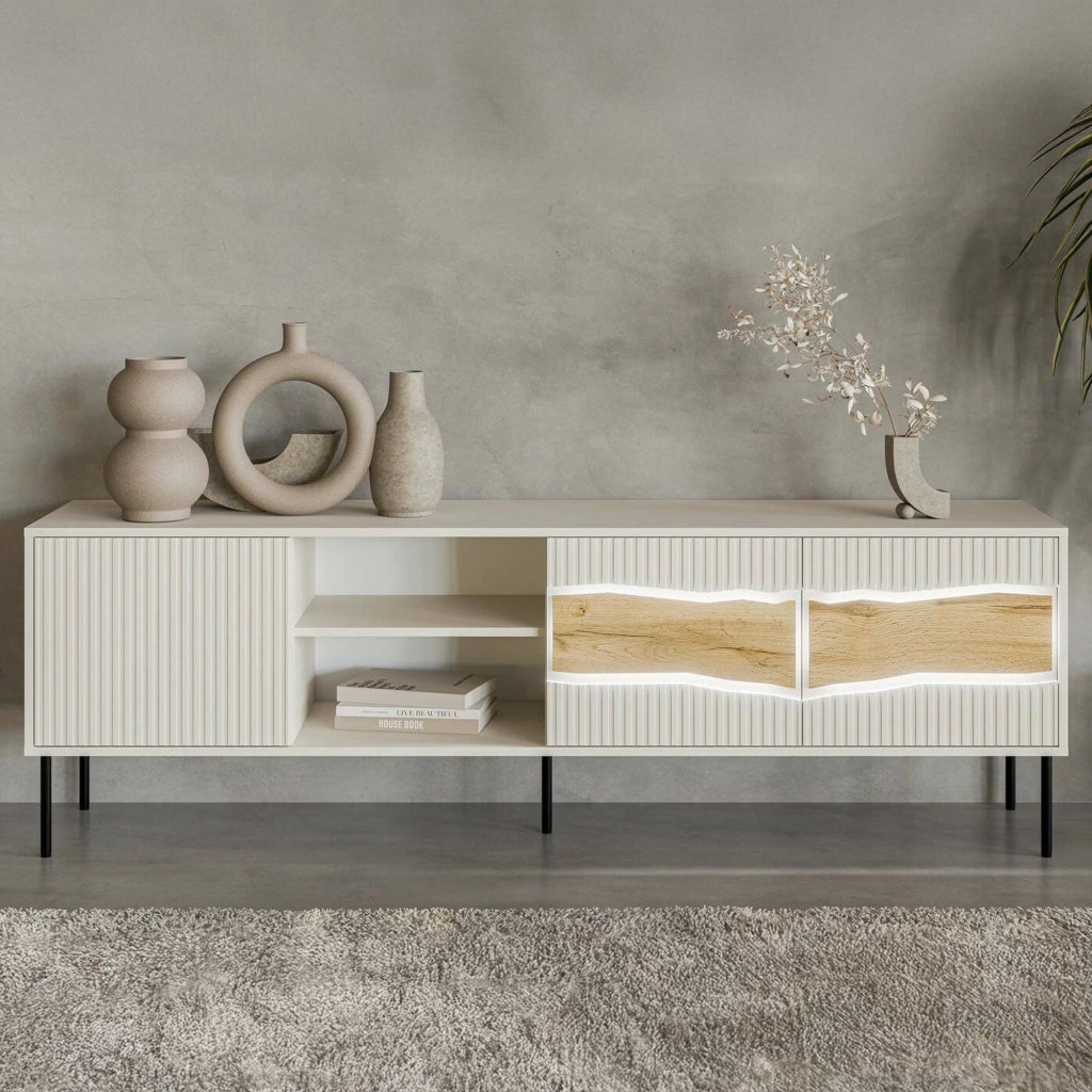 Luvinate, Mobile Porta tv 2 Ripiani, 190x40x61.5h cm Beige