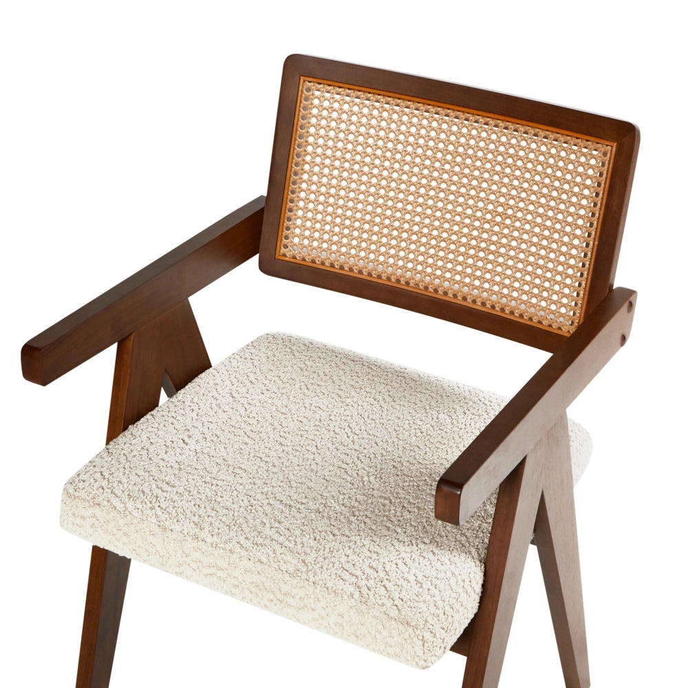 Set di 2 sedie da pranzo marrone e beige chiaro con struttura in legno di caucciù e sedile in bouclè Cucina da pranzo retrò