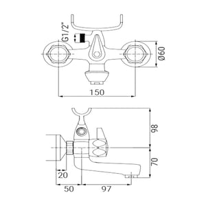 Rubinetto vasca cromato con maniglie tonde