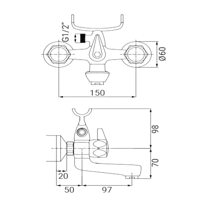 Rubinetto vasca cromato con maniglie tonde